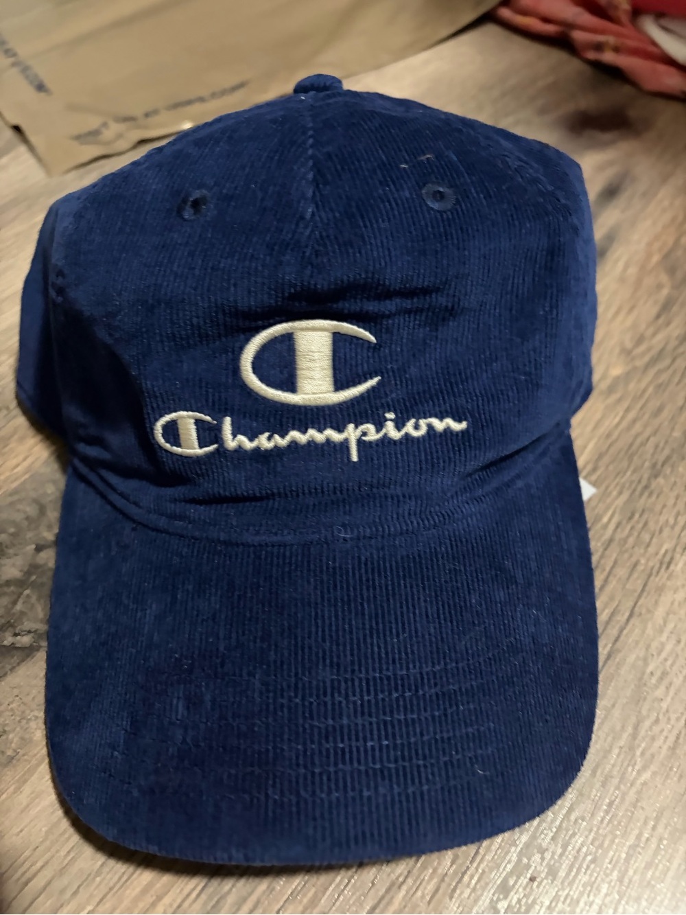 NWT Champion Navy Corduroy Hat with Cream Logo
